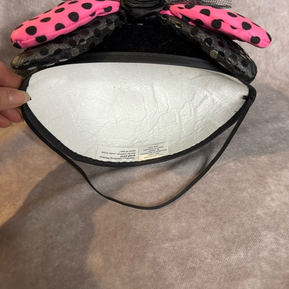 Disney Parks | Minnie Mouse Ears Hat Pink/Black Polka Dot Bows Feather Sequins - Picture 6 of 9